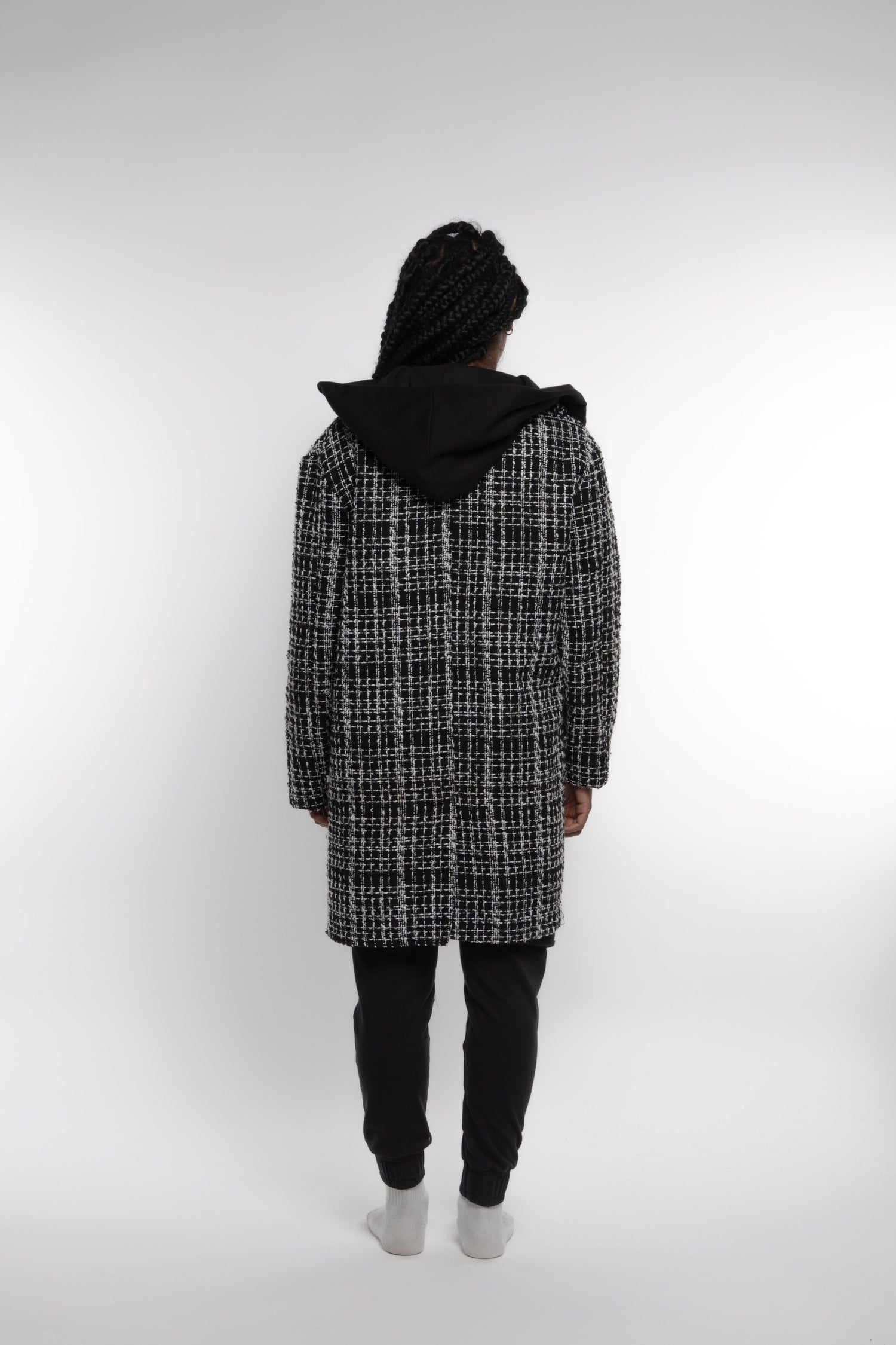 Black and White Hooded Coat