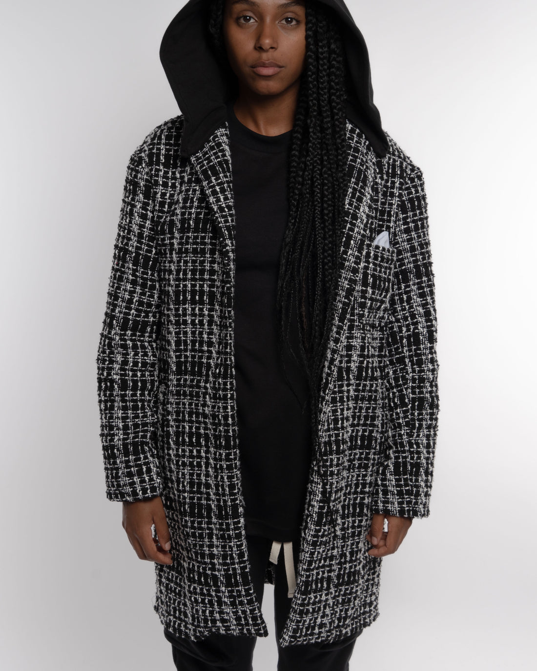 Black and White Hooded Coat